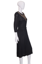 Load image into Gallery viewer, 1940&#39;s Black Rayon Sequined Evening Dress Size M
