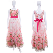 Load image into Gallery viewer, 1960&#39;s Emma Domb Pink Rose Print Gown Size XS
