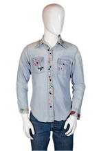 Load image into Gallery viewer, 1970&#39;s Thrashed Custom Embroidered Chambray Shirt  Size S/M
