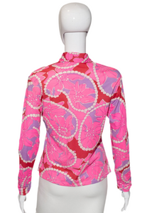 1970's Pink and Red Psychedelic Floral Blouse Size S/M