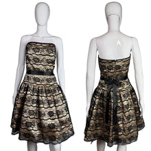 Load image into Gallery viewer, Black lace dress on a mannequin with front and back views against a white background

