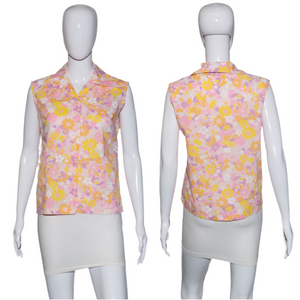 1960's Floral Sleeveless Cotton Blouse - Size M