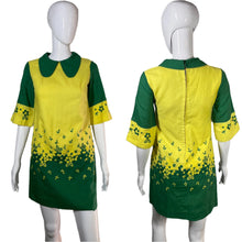 Load image into Gallery viewer, 1960&#39;s Yellow and Green Colorblock Embroidered Mini Dress SIze S
