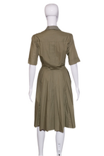 Load image into Gallery viewer, 1950&#39;s Army Green Cotton Monogrammed EFW Day Dress Size S
