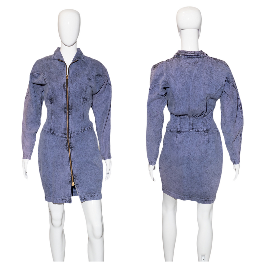 1980's Purple Acid Washed Denim Dress Size S