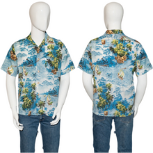 Load image into Gallery viewer, 1980&#39;s Blue and Green Hawaiian Shirt Size M/L
