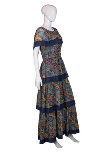 1970's Floral Ruffled Maxi Dress Size S
