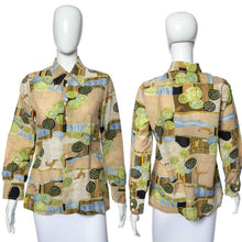 Load image into Gallery viewer, 1970&#39;s Roberto Firenze Tan and Multicolor Bird Print Blouse Size L
