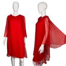 Load image into Gallery viewer, Red dress with sheer sleeves on a mannequin against a plain background
