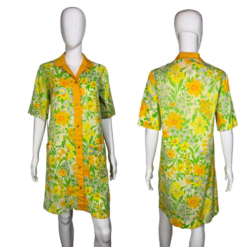 Floral dress on a mannequin with front and back views against a plain background