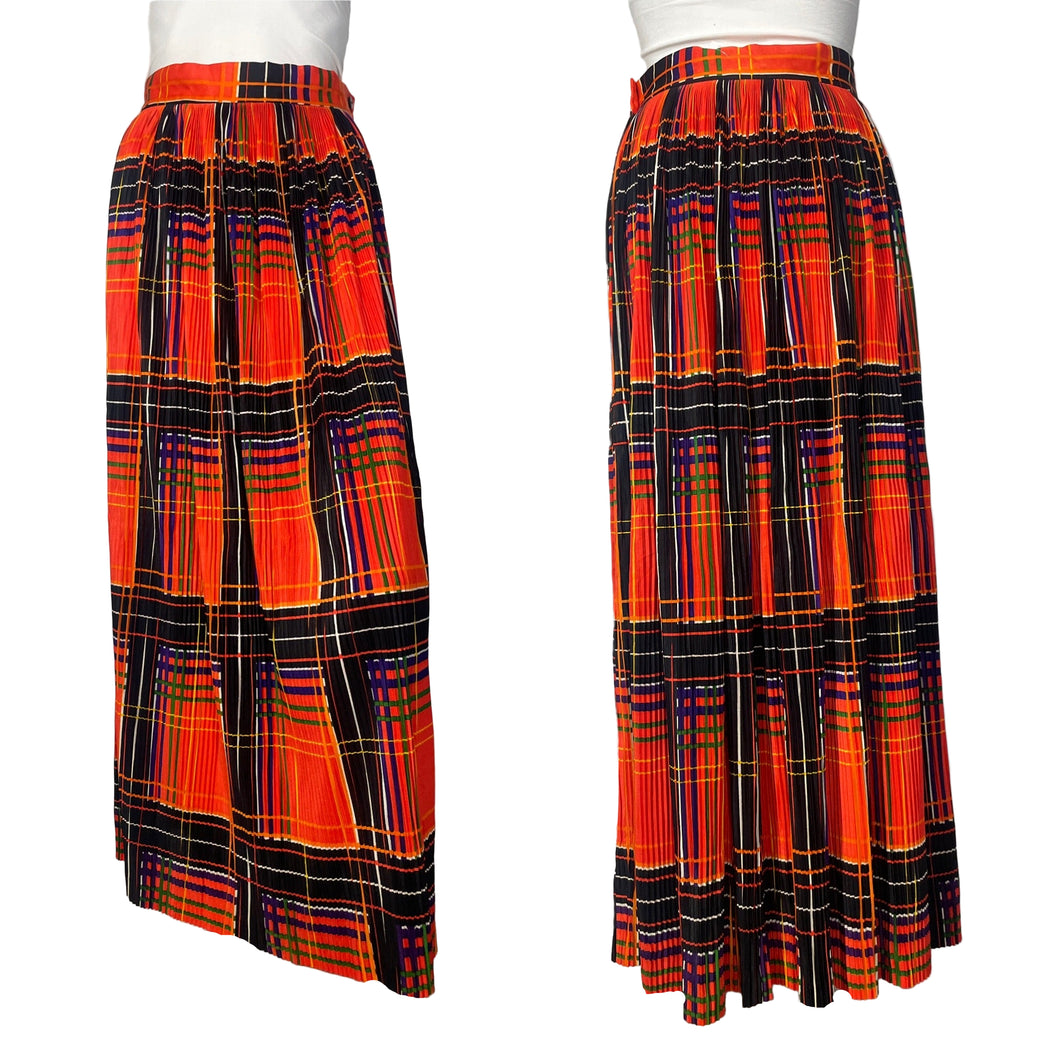 1970's Pleated Plaid Maxi Skirt Size S