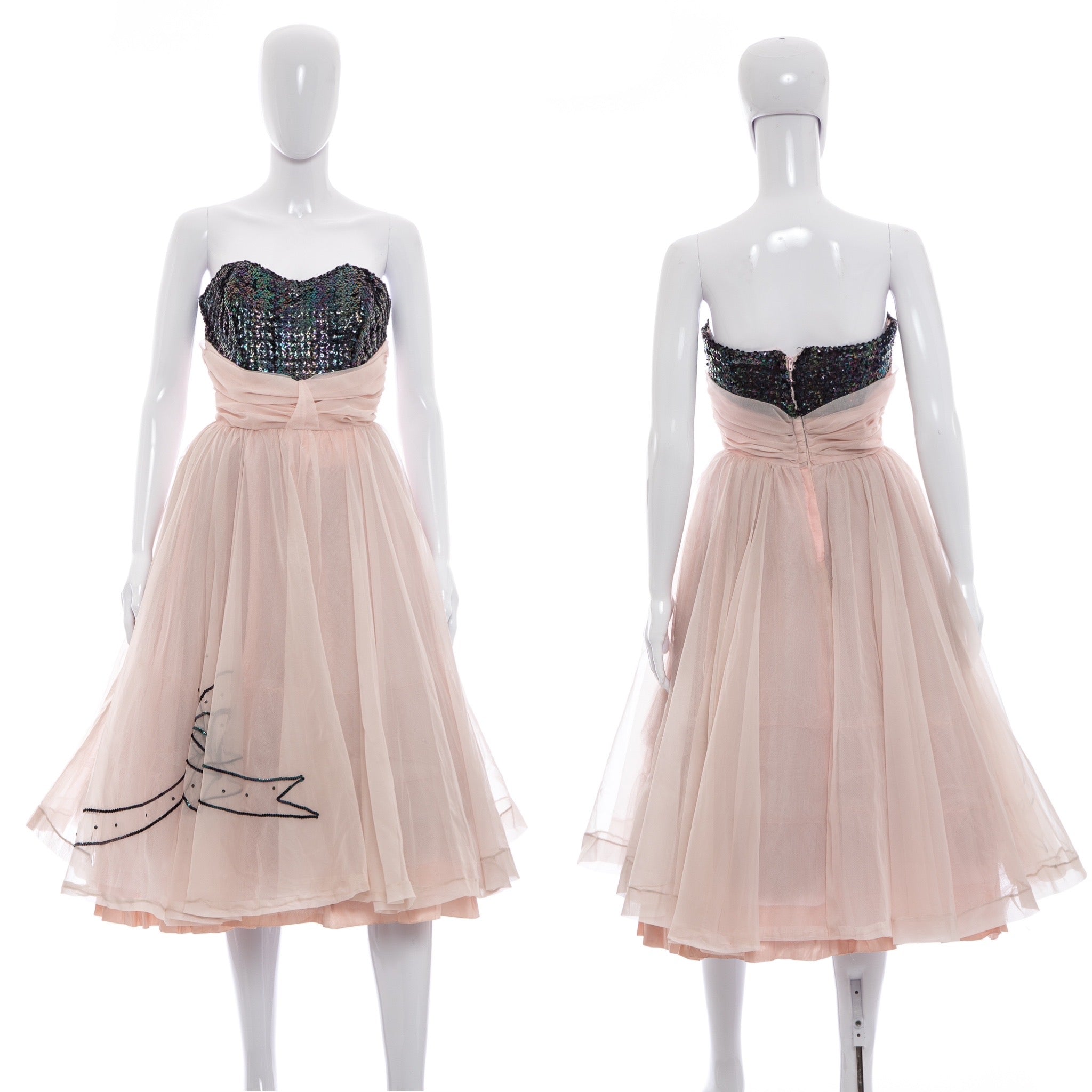 1950's Sylvia Ann Pink Chiffon and Sequins Party Dress Size S – Antique  Sugar