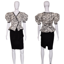 Load image into Gallery viewer, 1980&#39;s Sassy Black and White Skirt Suit Size S
