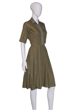 Load image into Gallery viewer, 1950&#39;s Army Green Cotton Monogrammed EFW Day Dress Size S
