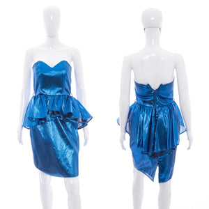1980s Expozed Blue Metallic Party Dress – Size XS – Antique Sugar
