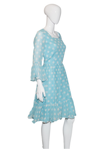 1960's Blue and White Polka Dot Dress Size M