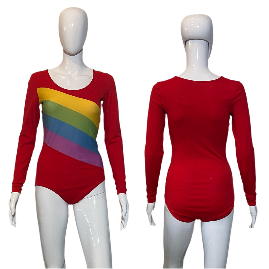 1970's Red Rainbow Striped Leotard - SIze S