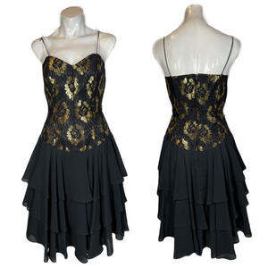 1980's Black and Gold Party Dress Size S