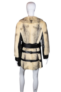 1970's Black and Cream Fur and Leather Trench Coat Size M