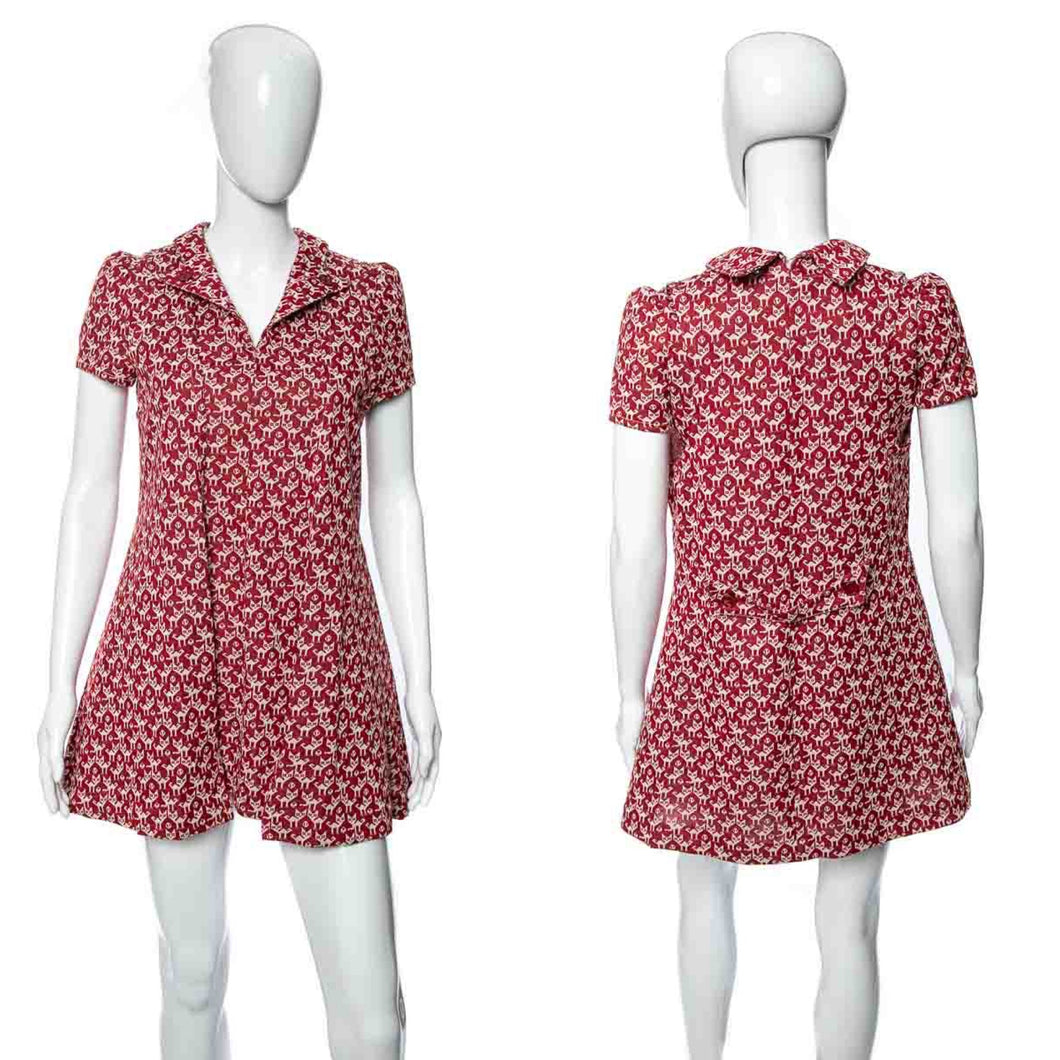 1960's Cat Print Mini Dress and Vest Duo Size S