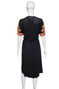 1940's Crepe Bedazzled Dress - Size M