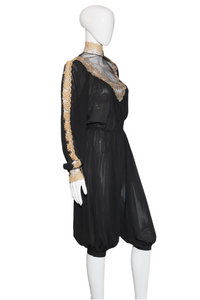 1970's Black and Gold Victorian Style Jumpsuit Size M/L