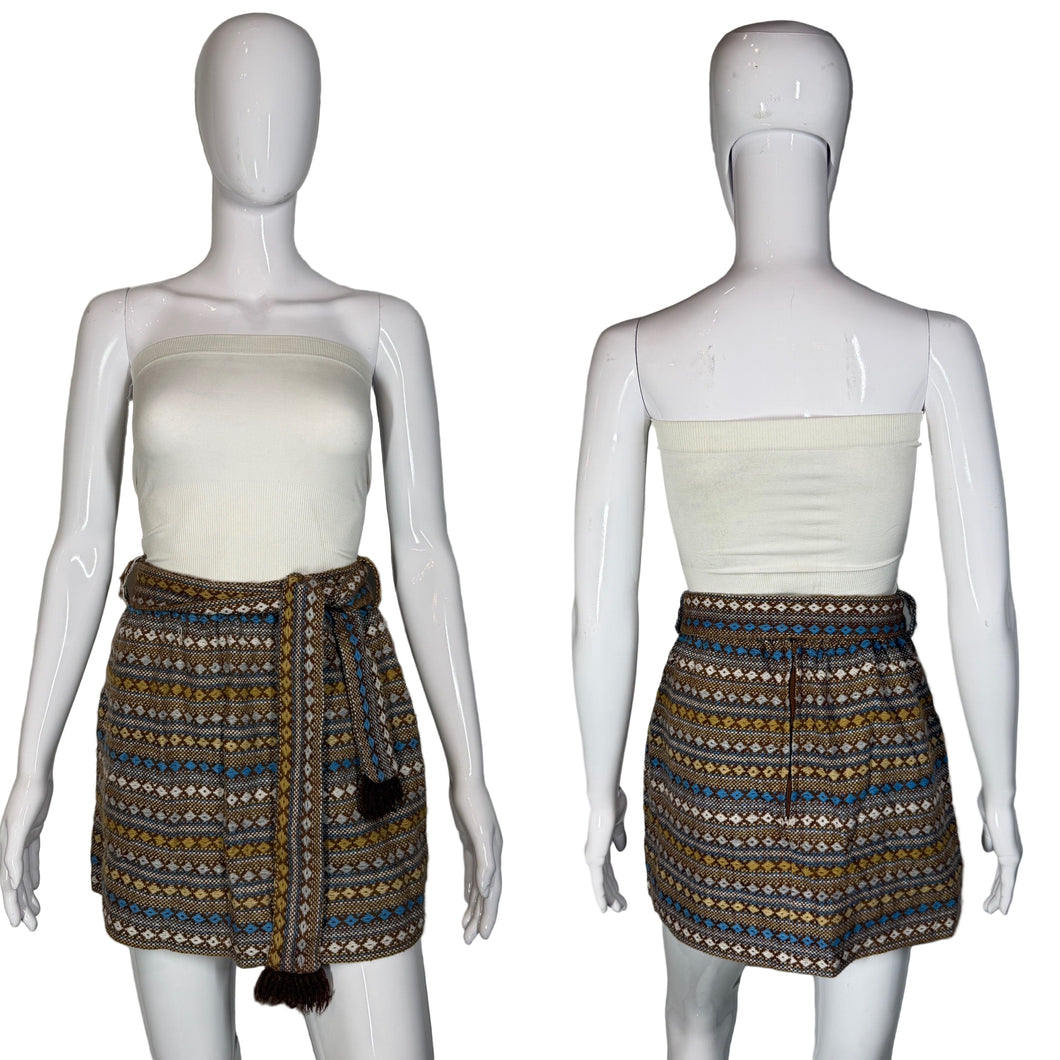 1960's Woven Belted Tapestry Mini Skirt - Size S