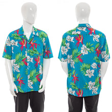 Load image into Gallery viewer, 1980&#39;s Scorpio Blue and Floral Print Tiki Shirt Size L
