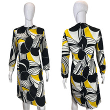 Load image into Gallery viewer, 1960&#39;s Black, white and Yellow Knit Day Dress Size XL
