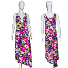 Load image into Gallery viewer, Front and back view of neon floral night gown on a mannequin
