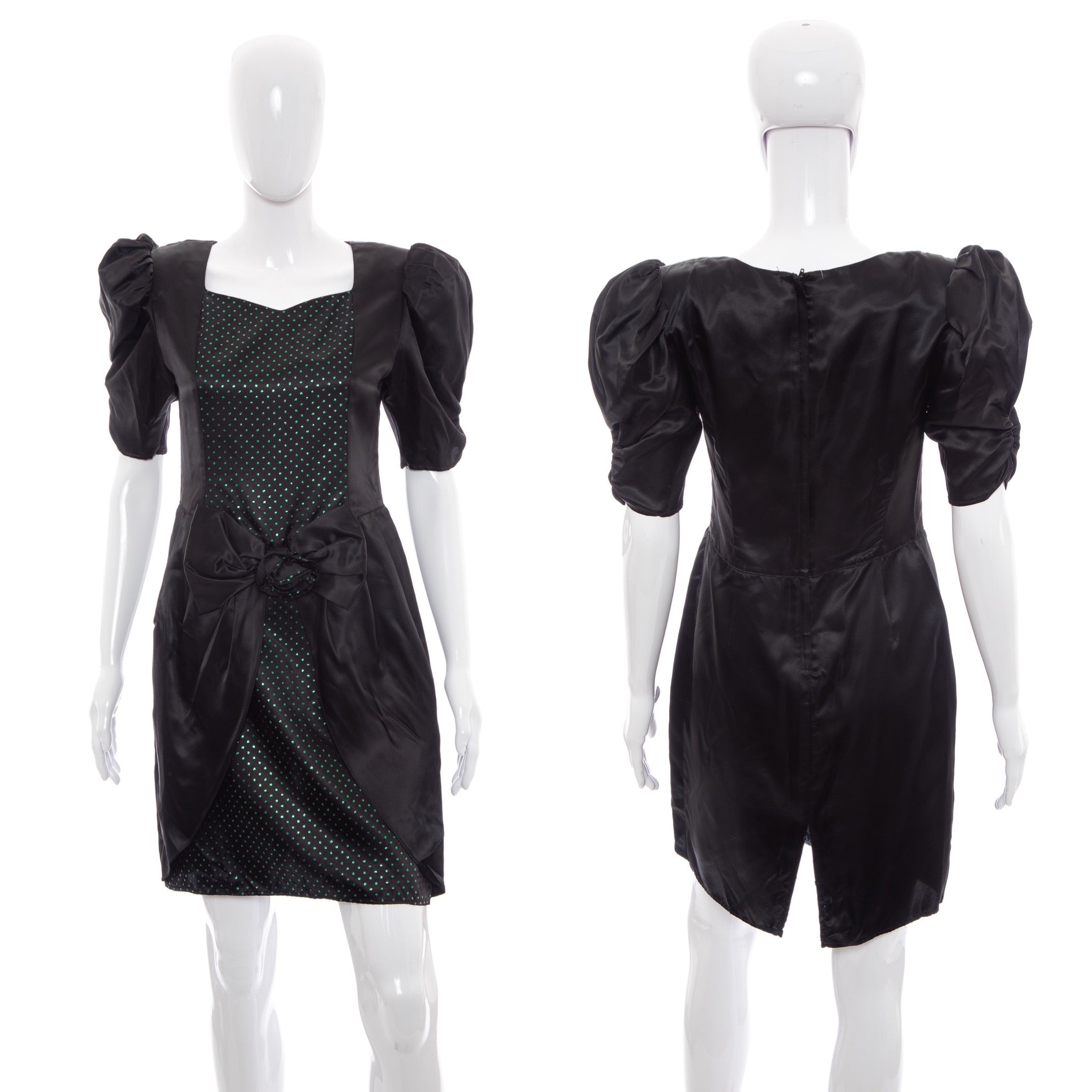 1980's Gunne Sax Black and Green Satin Dress Size M 1980's Gunne Sax Black and Green Satin Dress Size M