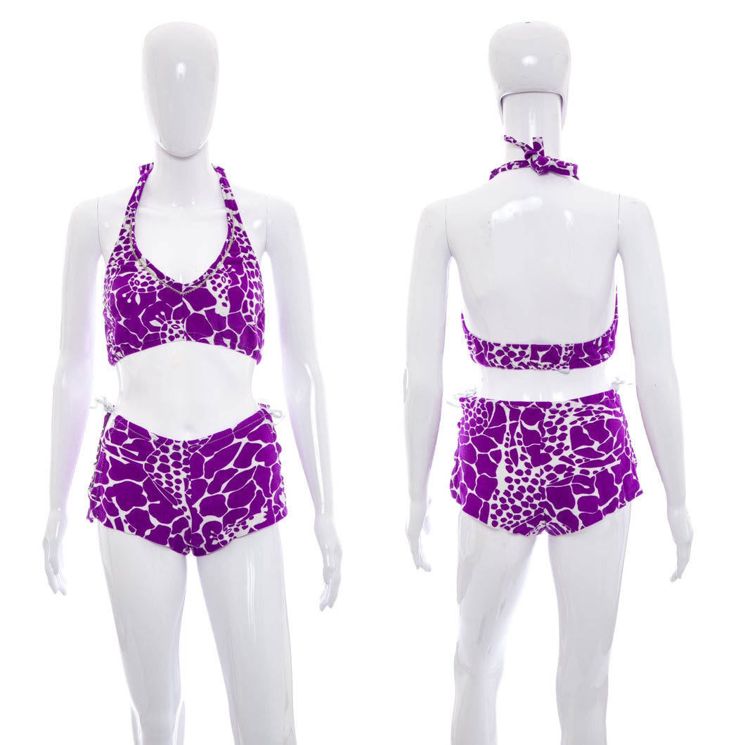 1970's Purple and White Printed Bikini Size XS/S