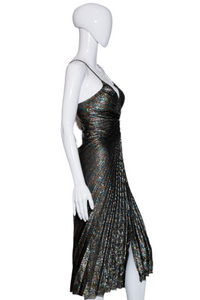 1970's Rainbow Lamé Pleated Cocktail Dress - Size XS