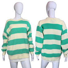 Load image into Gallery viewer, 1980&#39;s Aqua and Green Striped Slouchy Sweater - Size L
