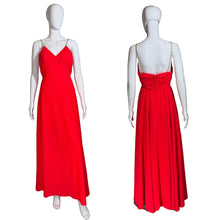 Load image into Gallery viewer, Front and back views of an evening gown on a mannequin against a plain background.
