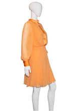 Load image into Gallery viewer, 1960&#39;s Pleated Orange Chiffon Party Dress Size S
