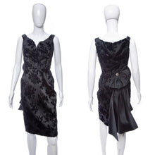 Load image into Gallery viewer, 1950&#39;s Black Satin and Velvet Floral Brocade Helga Cocktail Dress Size S
