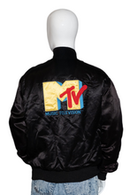 Load image into Gallery viewer, 1980’s Black Satin MTV Jacket Size L
