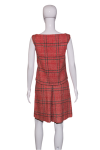 1960's Red Plaid Wool Skort Set Duo Size S