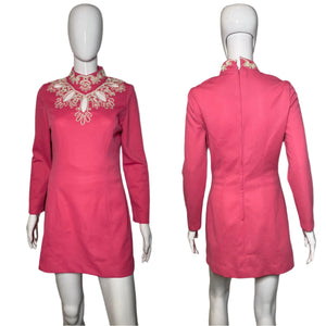 1960's Pink and White Mod Lilli Diamond Mini Dress Size S
