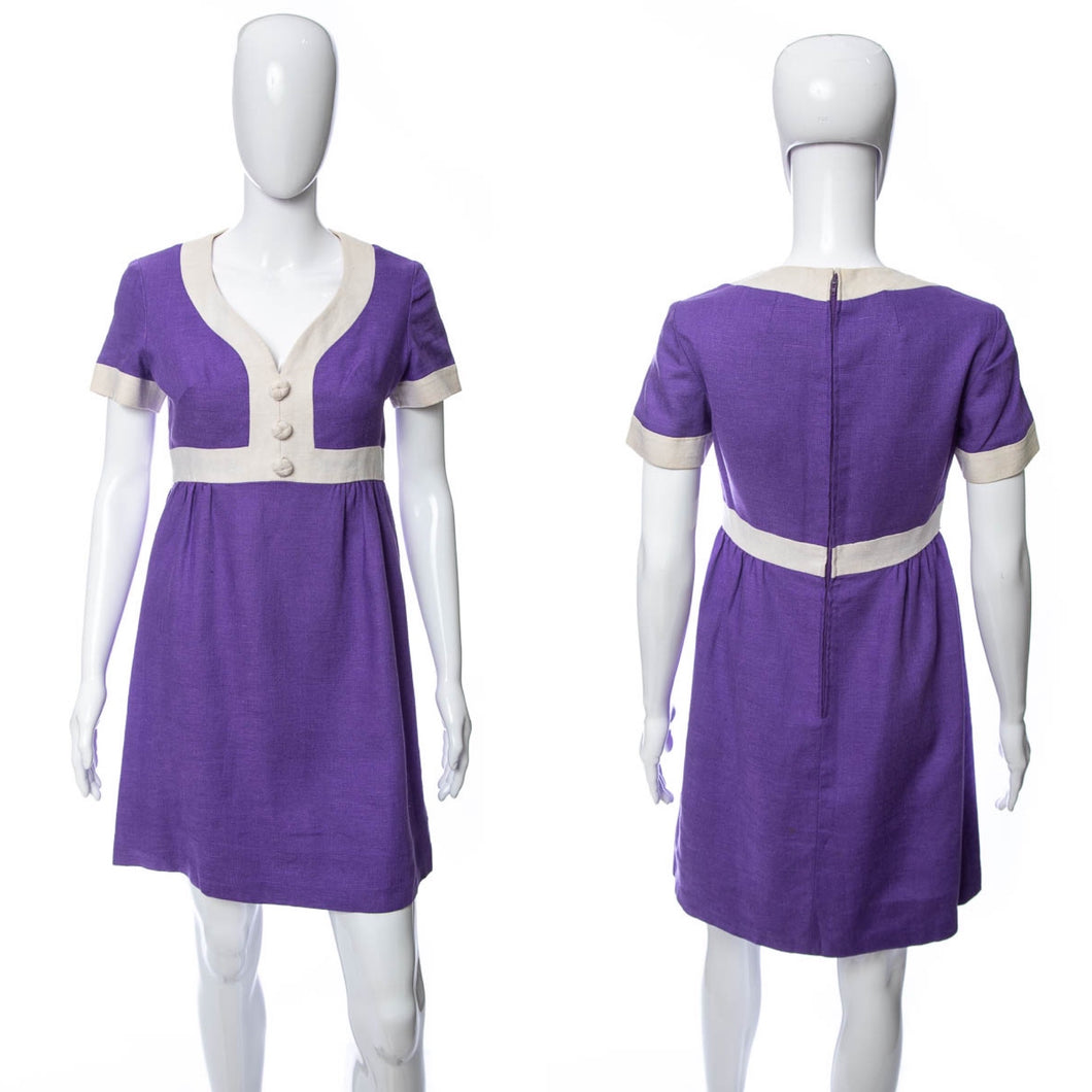 1970's Purple and Ivory Casual Dress Size M/L