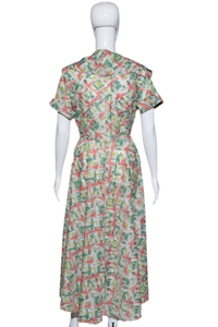 1950's Green and Pink Hashmark Day Dress - Size S