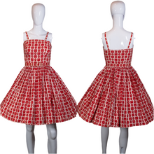 Load image into Gallery viewer, 1950&#39;s Red and White Cotton Summer Party Dress Size S
