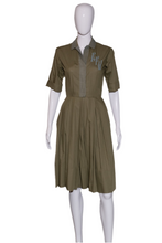 Load image into Gallery viewer, 1950&#39;s Army Green Cotton Monogrammed EFW Day Dress Size S
