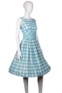 1950's Blue and White Gingham Summer Dress Size S