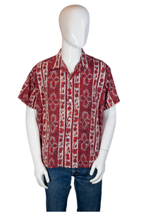 1960's Red and White Cotton "Sea Island" Aloha Shirt Size L