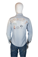 Load image into Gallery viewer, 1970&#39;s Thrashed Custom Embroidered Chambray Shirt  Size S/M
