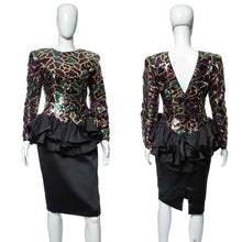 Load image into Gallery viewer, 1980&#39;s Julie Duroché Multicolor Sequin and Black Party Dress Size S
