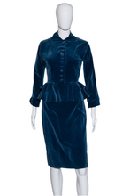 Load image into Gallery viewer, 1940&#39;s Blue Velvet Skirt Suit - Size XS
