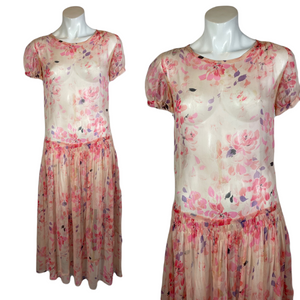 1920's Floral Chiffon Gown Size S